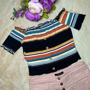Iris Striped Off-the-Shoulder Crop Top